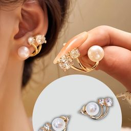 Gold-Plated Artificial Stones and Beads Stud Earrings-image-78