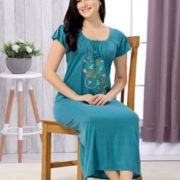 UDHATIKRAMAN Embroidered Maxi Nightdress-image-37