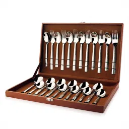 Montavo Pebble Premium Laser Engraved 24 pcs cutlery set with leathrite box Stainless Steel Cutlery Set-0