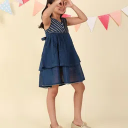 Fabindia Girls Striped V Neck Cotton Fit & Flare Dress-picture-0