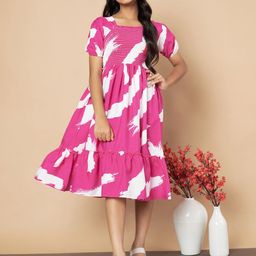 ZWERLON Print Puff Sleeve A-Line Midi Dress-image-30