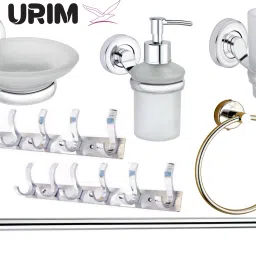 Premium Stainless Steel, Aluminium Bathroom Set (Pack of 7) Soap Case, Toothbrush Holder and Soap Dispenser, Towel Ring, Towel Rack, Cloth Hanger Wall Mounted Door Hanger-12