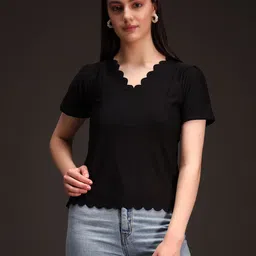 emeros Casual Regular Sleeves Laser Cut, Solid, Self Design Women Black Top-picture-46