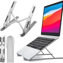 Adefex 6-Angle Adjustable Metal Laptop Stand | Ergonomic Laptop Stand Cooling Design | Laptop Stand Height-Adjustable, Foldable, Portable, Fits Up to 15.6-Inch Laptops Silver Plated Desk Stand Laptop Stand with Adjustable Height Compatible with Universal Laptops-7