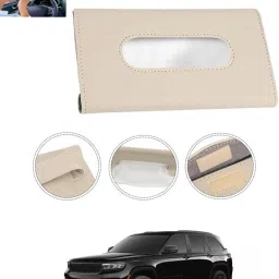 Beige Leatherite Rectangle Shape Fancy Design Tissue Dispencer For Car-27 Vehicle Tissue Dispenser-image-60