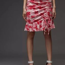 Women Printed Flared Pink, Red Skirt-image-2