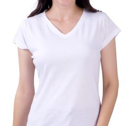 Women Solid V Neck Cotton Blend White T-Shirt-image-70