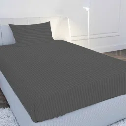 mayfair homes london Grey Solid 210 TC Cotton Single Sized Bedsheet with 1 Pillow Cover Satin Stripe 2024 Collection-picture-16