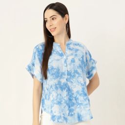 Casual Regular Sleeves Tie & Dye Women Blue Top-image-92