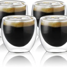 (Pack of 4) Double Wall Coffee Cups,Coffee Mug, 250ml Set of 4 i02 Glass Set Water/Juice Glass-0