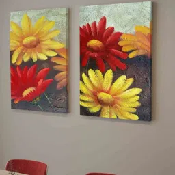 Sunflower Red & Yellow Engineered Wood (Set of 2) Art Panels-image-93