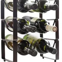 402240 Black 3 Tier Stackable Wine Rack, Countertop Cabinet Wine Holder Iron Glass Holder-image-27