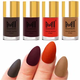 MI FASHION Set of Velvet Matte Nail Polish 9.9 ml Each -Coffee 02 - Wine 03 - Orange 04 - Dark Nude 27-image-75
