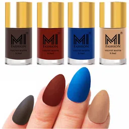 MI FASHION Set of Velvet Matte Nail Polish 9.9 ml Each -Coffee 02 - Cherry Red 17 - Navy Blue 18 - Nude 28-image-38