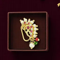 FEMMIBELLA Gold-Plated Artificial Stones And Beaded Stud Nosepin-17