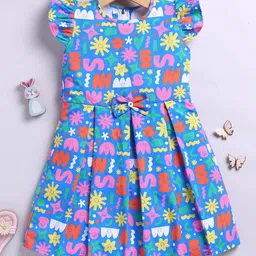 Toonyport Girls Printed Flutter Sleeve Fit & Flare Dress-image-6