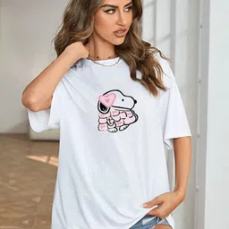 Slenor Women Snoopy Graphic Printed Round Neck Oversized T-shirt-picture-11