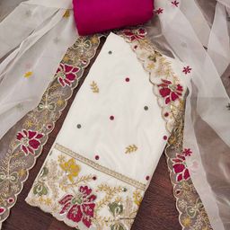 Blissta Embroidered Organza Unstitched Dress Material-image-12