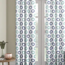 Myntra Elegant Homes White & Blue Set of 2 Geometric Room Darkening Door Curtain-image-37