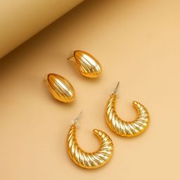 aadita Set Of 2 Gold-Plated Crescent Shaped Half Hoop Earrings-36