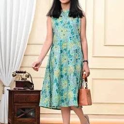 DMP EXPORT Girls Green Floral Print Cotton Handloom Trendy Flared Top-picture-22