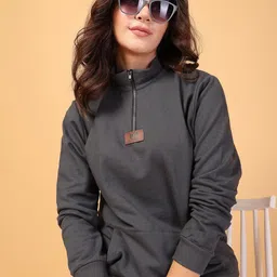 Rigo Women Solid Front-Open Sweatshirt-11