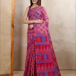 SHANVIKA Ethnic Motifs Printed Pure Cotton Saree-image-14