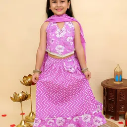 Aj DEZInES Girls Floral Printed Halter Neck Gotta Patti Cotton Ready to Wear Lehenga Choli-picture-25