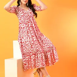 Metronaut Women Floral Printed Fit & Flare Midi Dress-image-7