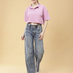 The Roadster Lifestyle Co. Women Abzorb Solid Polo Collar Boxy T-shirt-picture-16