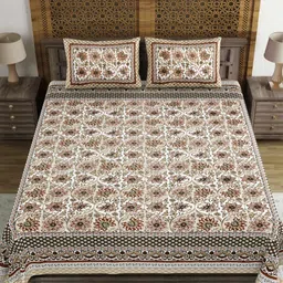 BLOCKS OF INDIA Brown & White Ethnic Motifs 120 TC King Bedsheet with 2 Pillow Covers-image-70
