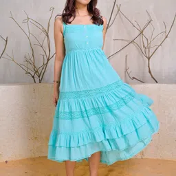 Peppinos Women Solid Sleeveless Tiered Cotton A-Line Midi Dress-image-55