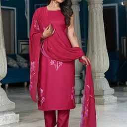 PARNAVI Women Printed Sleeveless Regular Kurti Trousers & Dupatta-image-16