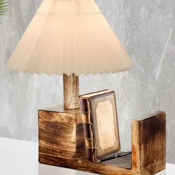 Homesake Beige Wood Industrial Frusturical Shaped Table Lamp with Bulb-image-87