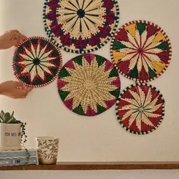 Ritualistic 5-Pieces Maroon & Green Printed Wall Hangings Plates-picture-9