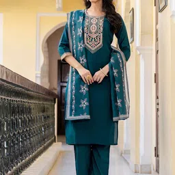SKYLEE Women Floral Embroidered Kurta with Trousers & Dupatta-18