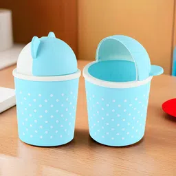 Kuber Industries Set Of 2 Blue and White Table Dustbins1L-18