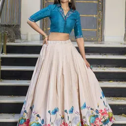 LOOKNBOOK ART Floral Printed Tussar Silk Ready to Wear Lehenga Choli-image-39