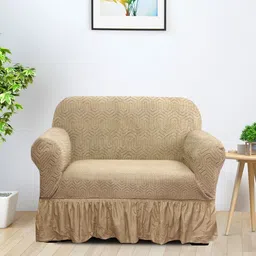 Myntra Elegant Homes Beige Solid Jacquard 1 Piece Sofa Cover With Arms-image-29