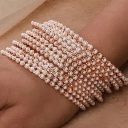 Anouk Set of 12 Rose gold Plated And White Pearls Beaded Bangles-picture-28