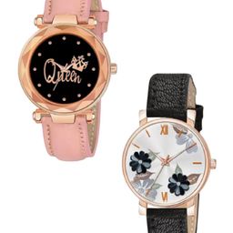 Miss Perfect Women Pack Of 2 Printed Dial & Leather Straps Analogue Watch LJ233-picture-1