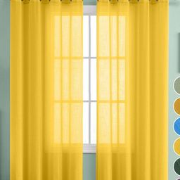 THE LINEN COMPANY Yellow Set of 2 Sheer Window Curtain-picture-7