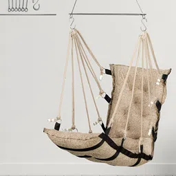 Swingzy Black & Beige Textured Hanging Hammock Swing With Cushion-42