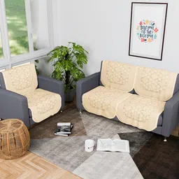 Aura Cream-Coloured Printed Cotton Sofa Cover-6