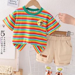 POP STREET KIDS Boys Striped T-shirt With Shorts-image-83