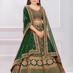 Dizvu Girls Embroidered Sequinned Ready to Wear Lehenga & Unstitched Blouse With Dupatta-25