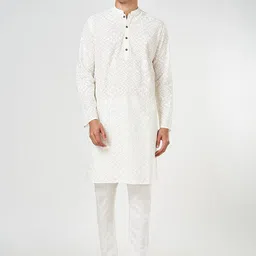 indus route by Pantaloons Ikat Geometric Printed Mandarin Collar Cotton Straight Kurta-image-47