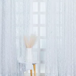 Parda Online White & Green 4 Pieces Floral Printed Linen Long Door Curtain-image-20