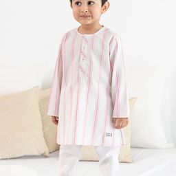 Tiber Taber Boys Striped Round Neck Pure Cotton Kurta With Trouser-35