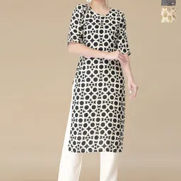 HERE&NOW Selection Of 3 Geometric Printed Round Neck Straight Kurtas-9